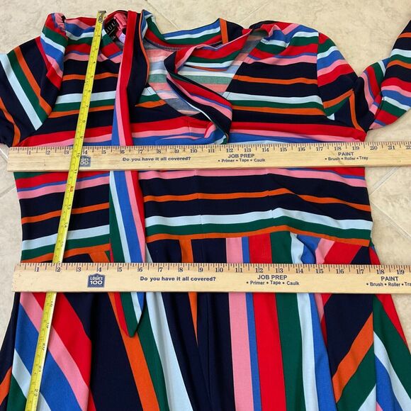 Eloquii Womans plus size 16 Striped Dress  Neck Tie Stretch Short Sleeve - Picture 6 of 7